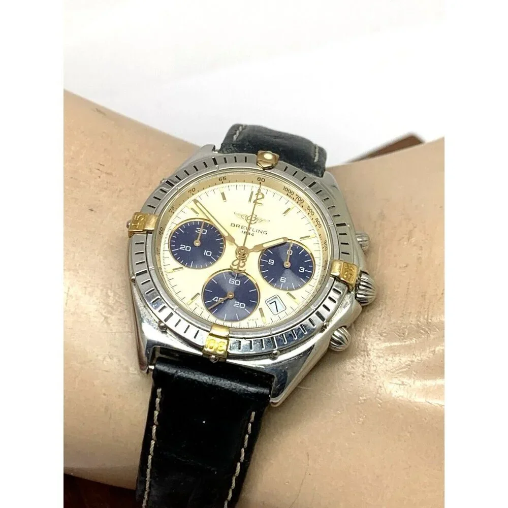Breitling Unisex Watch B55046 Swiss Quartz Chronograph Black Leather Strap 36mm